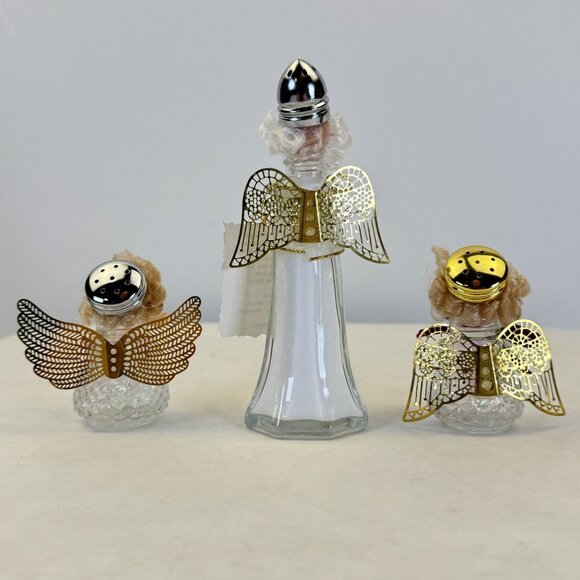 Set Of 3 Vintage Kitchen Angel Salt and Pepper Shakers Glass Handmade 2.5"-5" - Picture 7 of 13
